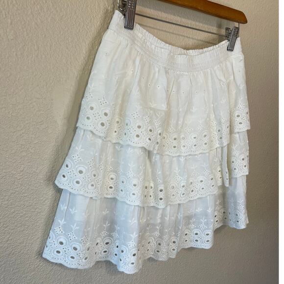 House of Harlow 1960 Ruffle Cottage Core White Eyelet Tiered Mini Skirt Small - Picture 9 of 11